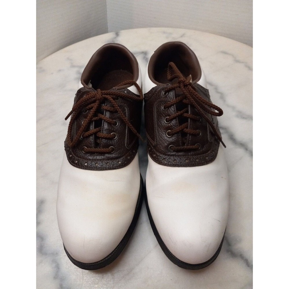 FootJoy GreenJoys Mens Soft Spikes Golf Shoes 45500 White Brown Leather Size 8.5